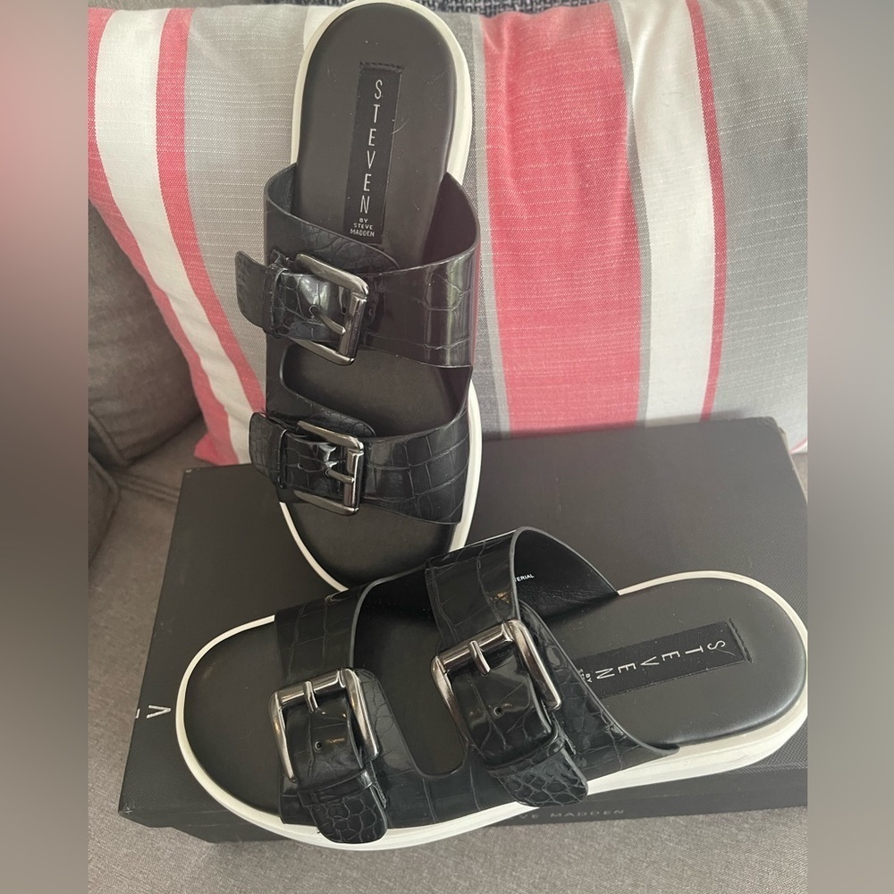 New Steven Steve Madden black slides sandals 6.5 $99 FINAL SALE - Picture 4 of 5